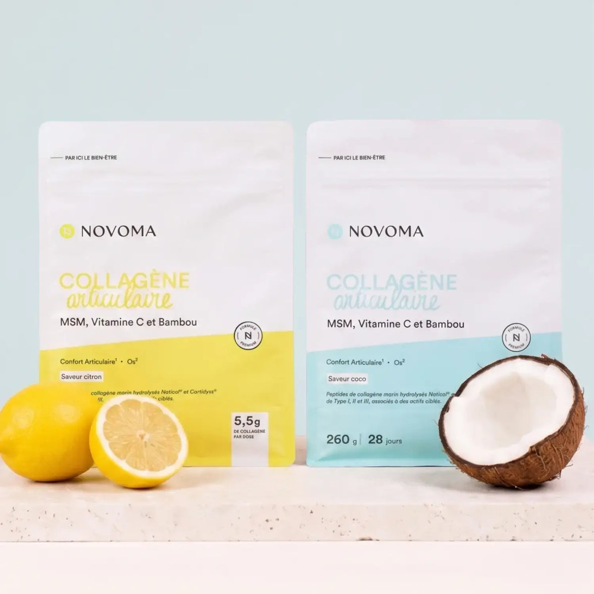 Collagène Articulaire Novoma - 2 saveurs Citron et Coco