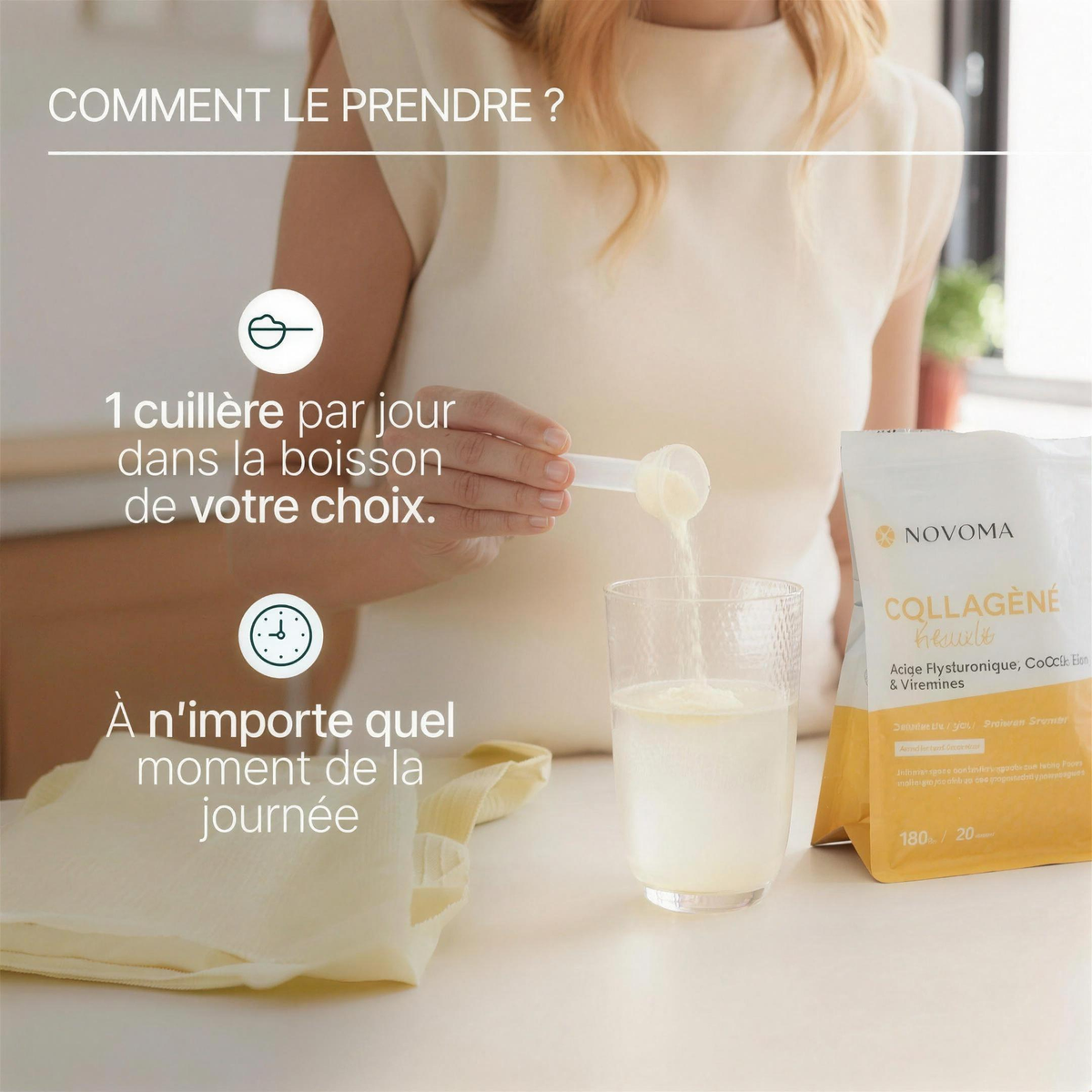 Comment prendre le Collagène Beauté : 1 cuillère par jour dans la boisson de votre choix