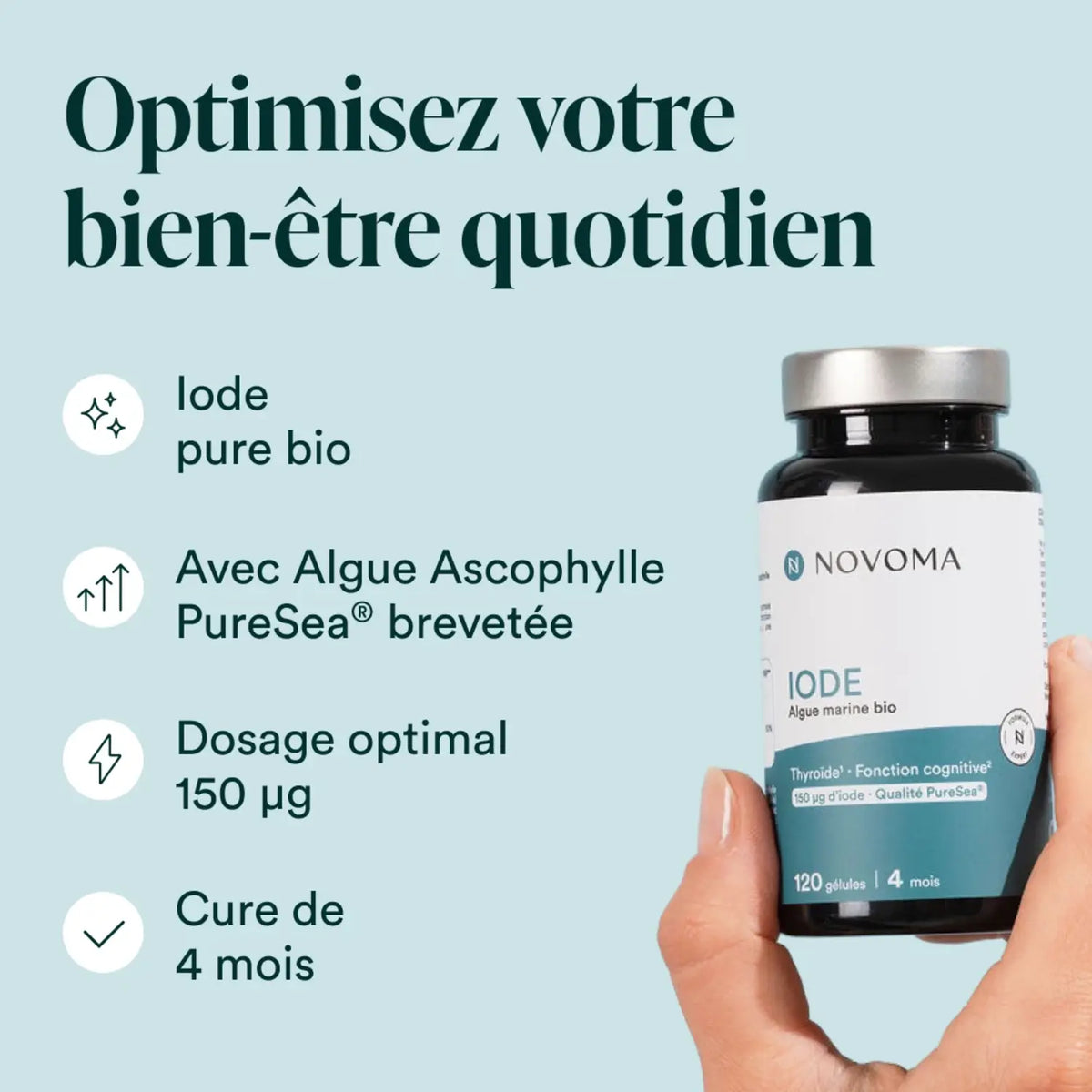 Bienfaits de l'Iode Marin Bio : thyroïde, fonction cognitive, dosage 150 µg