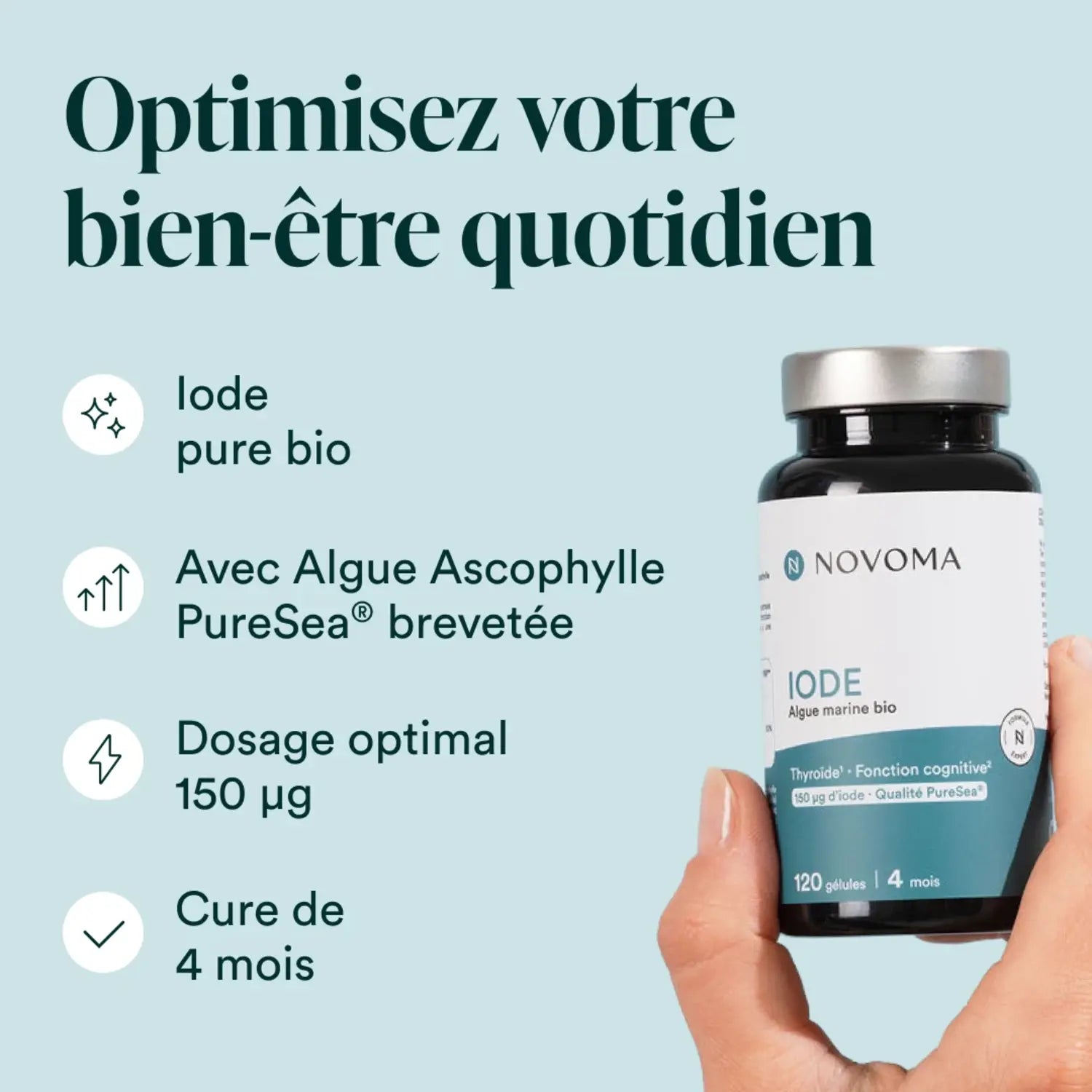 Bienfaits de l'Iode Marin Bio : thyroïde, fonction cognitive, dosage 150 µg